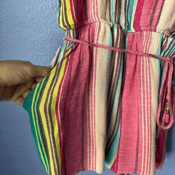 Red Camel One Shoulder Multi Color Romper Western Boho Summer Small Ruffle Tie - Picture 6 of 8